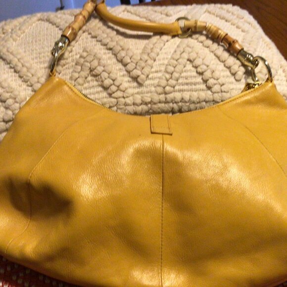 Banana Republic Yellow Genuine Cow Leather Purse - Bamboo Handle lock on front - Picture 4 of 6